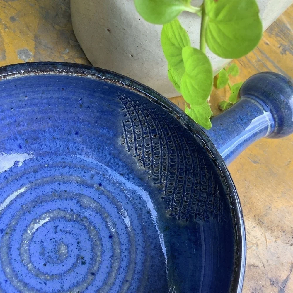 Handcrafted Signed Pottery Blue Lemon Zester